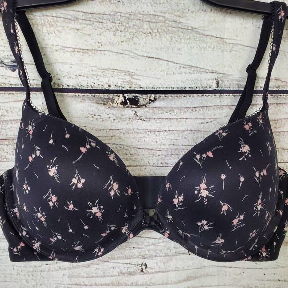 Victoria’s Secret Push-Up Bra 34D Black Floral - Picture 2 of 6